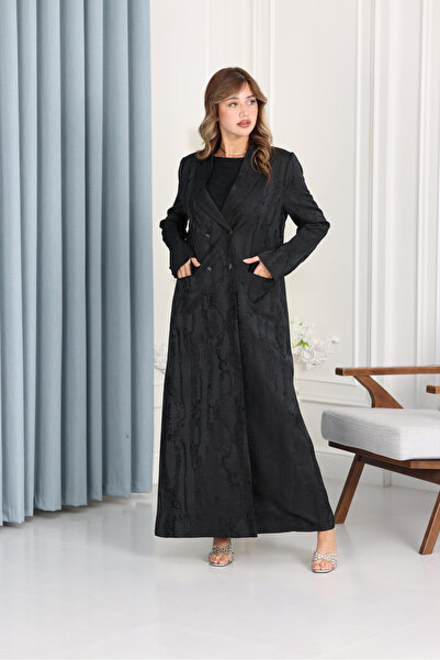 Nasnasa Abayat عباية بليزر جاكار أسود مشجر بقصة رسمية