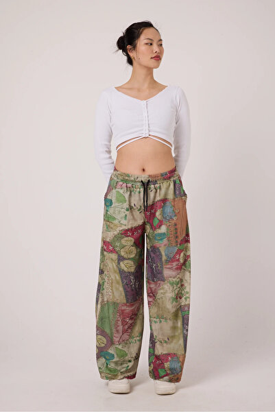 SUPERBLUE Women's Street Style Printed Wrinkled Sports Baggy Pants