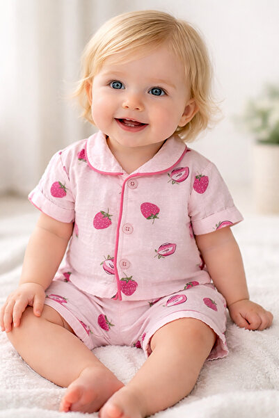 VERONA TARZ Baby Girl Muslin Fabric Top and Bottom Pajama Set 2-Piece Set wit...