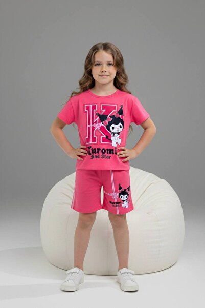 Yağmur Giyim PJKSKT Κοριτσίστικο κοντομάνικο σετ με σορτς με σχέδιο Kuromi 6573