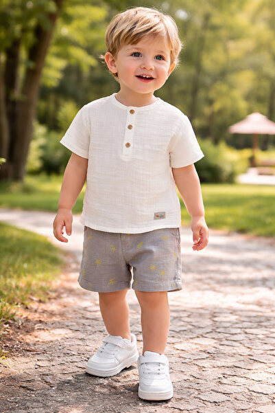 Atlas Baby House 100% Cotton Buttoned Top and Shorts Summer Baby Boy-Child Set