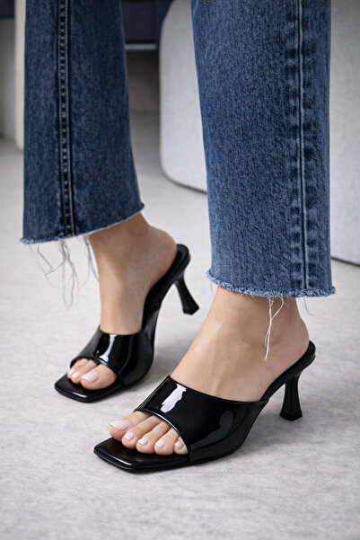 BZC AYAKKABI Women's Patent Leather Medium-Heel Comfortable Slippers