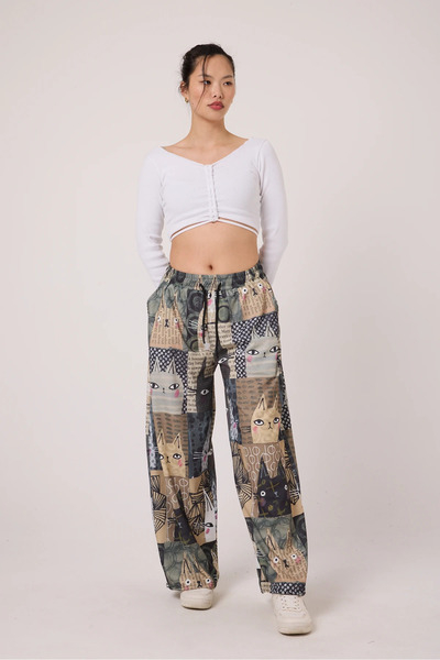 SUPERBLUE Women's Street Style Printed Wrinkled Sports Baggy Pants