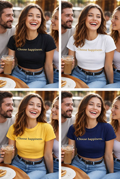 Toum Choose happiness slogan printed crop