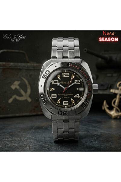 ESKİ YENİ ANTİK ساعة فوستوك أمفيبيا 2416B أوتوماتيكية للرجال بمينا أسود وسوار...