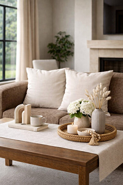 ÖZDAĞ HOME CONCEPT Beige Runner and Throw Pillow Set – 43X43 cm Throw Pillow ...