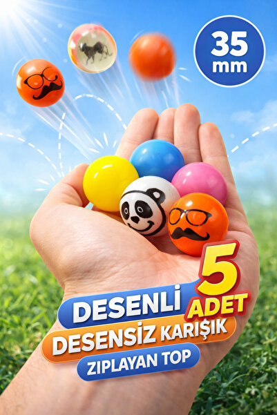 Ayver 5 ADET DESENLİ DESENSİZ KARIŞIK MODEL 35mm ZIPLAYAN TOP EĞLENCE STRES O...