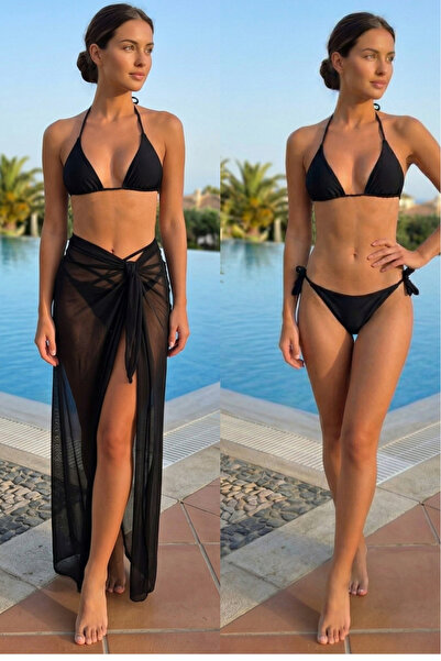 embody 3-Piece Swimsuit Set with Long Black Sarong Y9221