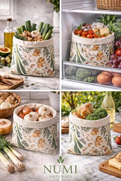 NUMI Naturals Premium Sebze Desenli Balmumu Gıda Saklama Torbası 2’li Set (30x30 cm)