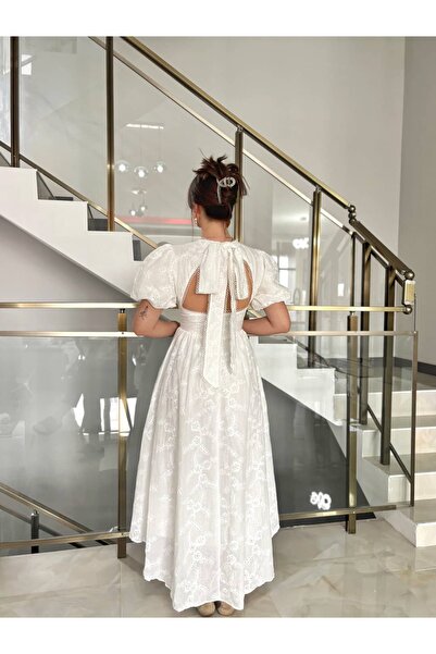 Sude Kızanlıklı Біла мереживна сукня принцеси з відкритою спиною