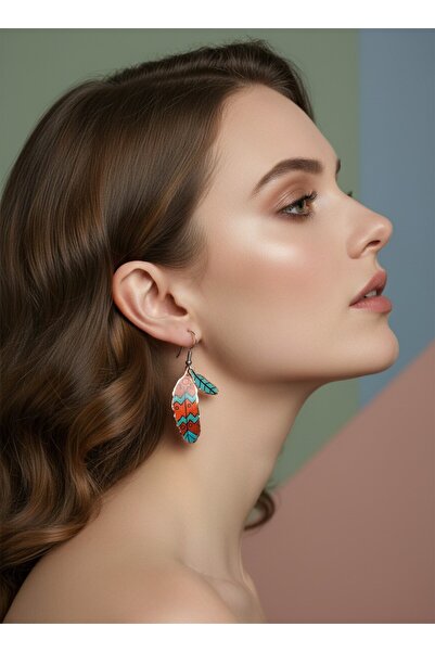 Erol Bakır El Yapımı Tüy Desenli Bakır Küpe – Etnik Bohem Kadın Küpe, Hafif V...