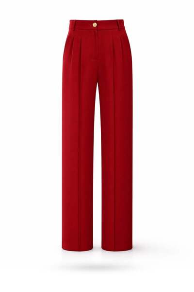 5in1Canpolat Burgundy Gold Buttoned Palazzo Trousers 4386