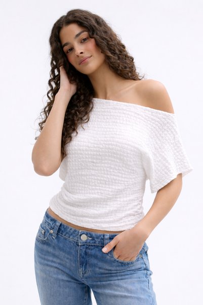 ecemore Waist-Slit Asymmetrical Collar Blouse