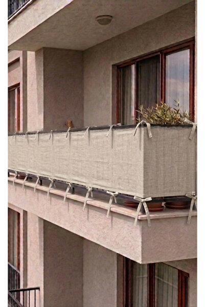 SHY TEKSTİL Beige Lace-Up Balcony Curtain Iron Covering Durable Tarpaulin Pro...