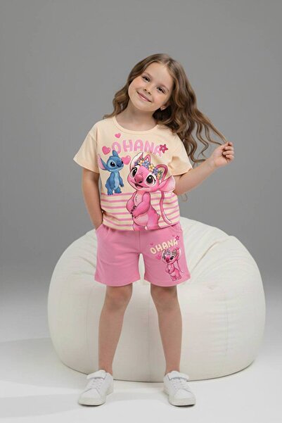 Yağmur Giyim PJKSKT Κοριτσίστικο κοντομάνικο σετ με σορτς με σχέδιο 6572