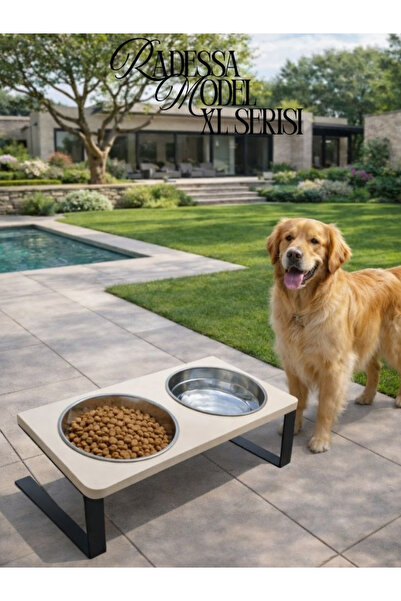 Okay Büyük Boy Köpek için %10 Eğimli Mama Kabı Yüksek Standlı Çift Hazneli Su...