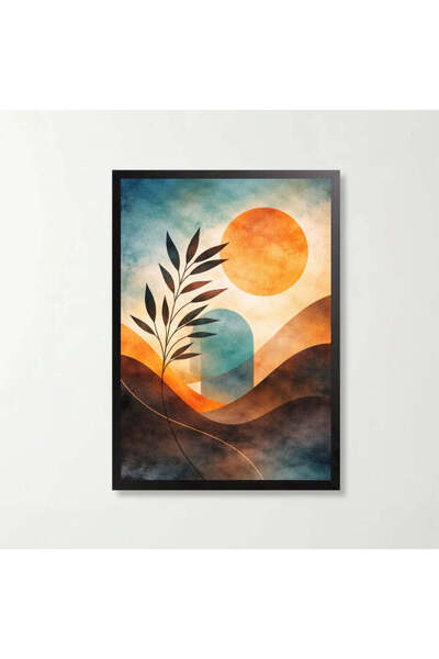 OEM Tablou abstract botanic in tonuri calde, 21 x 29.7 cm, rama neagra