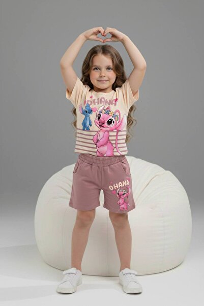 Yağmur Giyim PJKSKT Κοριτσίστικο κοντομάνικο σετ με σορτς με σχέδιο 6572