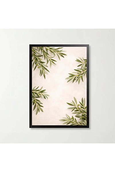 OEM Tablou decorativ botanic cu ramuri de maslin, 21 x 29.7 cm, rama neagra