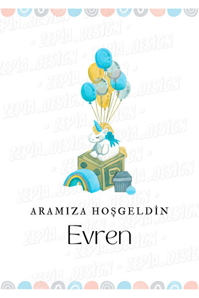 zepia design Kişiye Özel Yeni Doğan Hastane Kapı Süsü İsimliği A4 Laminasyonl...