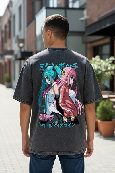 FG KONNİCHİWA Tricou oversize Hatsune Miku Anime Cosplay Manga Tricou Acid Wash