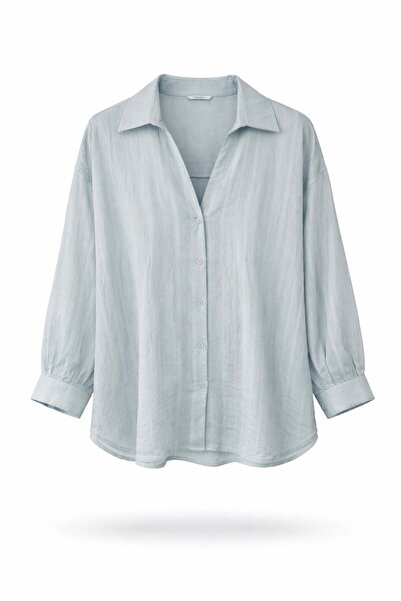 5in1Canpolat Πουκάμισο Oversize με υφή μέντας 4914