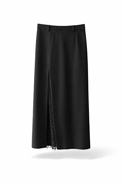 5in1Canpolat Crna čipkana suknja sa detaljnim prorezom 261017