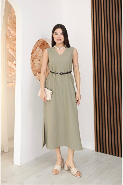 jöns since 1997 Women's Belted Linen Long Dress with Side Slits