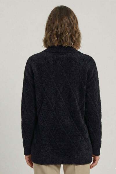 FTZ WOMEN Women's Baklava Pattern Beard Cardigan Black 25039