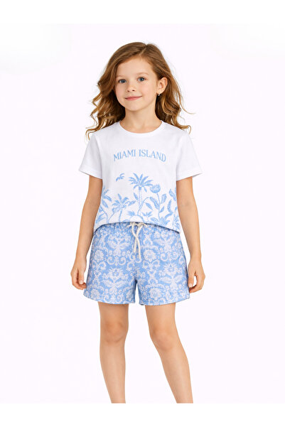Casabony Тъкан летен комплект от къси панталони и тениска за момичета