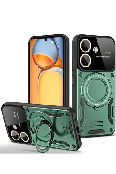Generic Brand Xiaomi Redmi 13C Case Joy Lens Cover with Stand - Dark Green