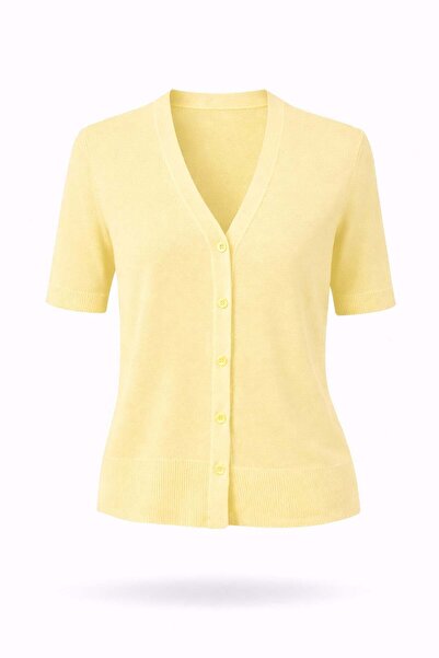 5in1Canpolat Yellow Short Sleeve Slim Knitwear Cardigan 251329