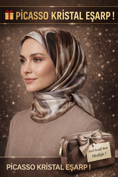 Picasso وشاح حريري بمظهر المنك، وشاح كريستالي بني - تصميم أنيق من التويل 90x90