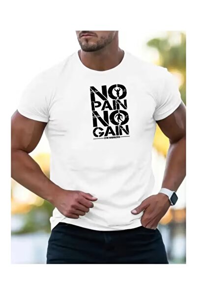 AEMİ Tricou unisex cu imprimeu „No Pain No Gain”, supradimensionat, cu gât ro...