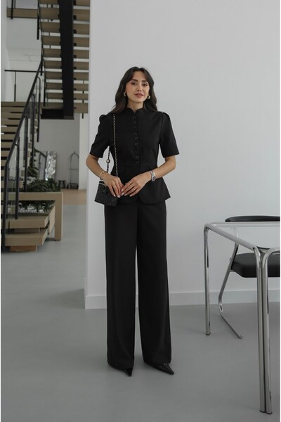 Havoş Acı Kahve Lugo Button Detailed Jacket and Pants Set