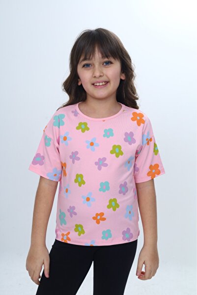 Toontoy Tricou cu mânecă scurtă și decolteu rotund pentru fete, imprimat 24980