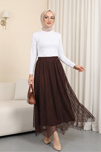 HİJABAYA Ασύμμετρη φούστα από τούλι με ελαστική μέση και επένδυση