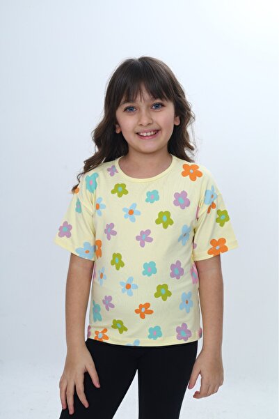 Toontoy Tricou cu mânecă scurtă și decolteu rotund pentru fete, imprimat 24980