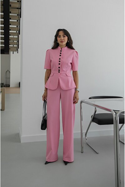 Havoş Pink Lugo Button Detailed Jacket and Trousers Set
