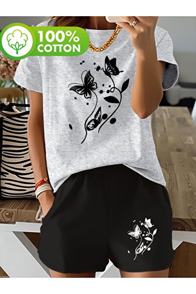 MİDAD مجموعة تي شيرت شورت مطبوعة خاصة للسيدات من BUTTERFLY