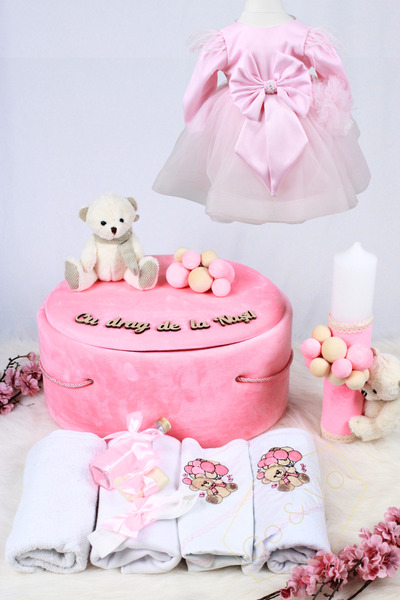 GoVo Kids Set complet trusou botez cu Lumanare si Rochita, Catifea – Fetita, ...