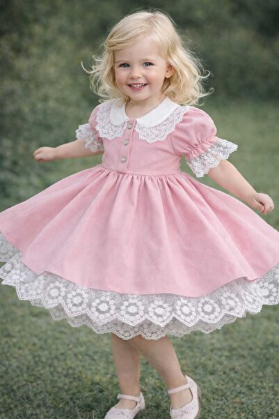 Asel Vintage Dantelli Kız Çocuk Elbise