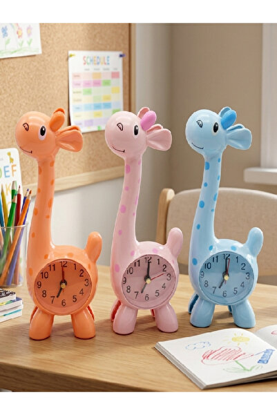 Flower Toys Dekoratif Çocuk Odası Zürafa Figürlü Analog Masa Saati