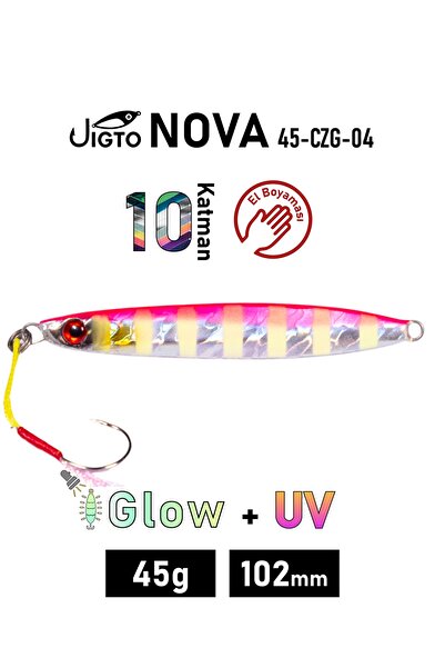 JIGTO Jig, Zoka, Suni Yem, Glow UV Metal Jig, 45Gr 10cm NOVA-45