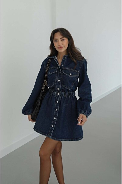 Havoş Blue Lavin Denim Dress with Snap Closure