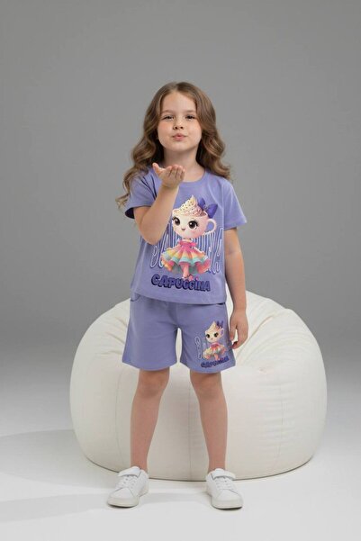 Yağmur Giyim PJKSKT Κοριτσίστικο κοντομάνικο σετ με σορτς με σχέδιο Ballerina...