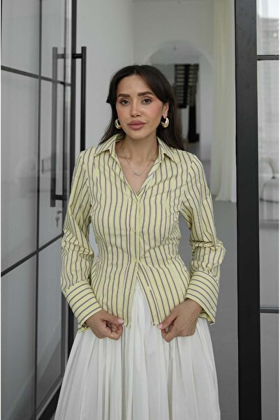 Havoş Cămașă cu dungi galbene și legătură la spate