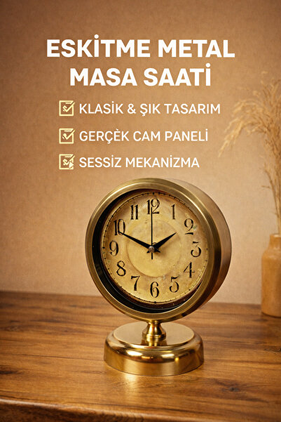 KOLAYEV Eskitme Metal Masa Saati 25x20 cm Dekoratif Retro Şık Sessiz Mekanizm...