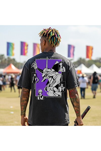 FG KONNİCHİWA Tricou cu imprimeu cu personaje anime Evangelion Tricou anime A...