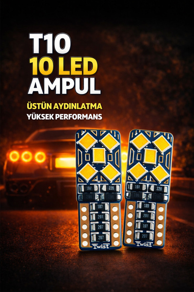 MeyZone 10 Led T10 Dipsiz W5w Canbus 8 Ledli Turuncu Park Plaka Ampul 2 Adet